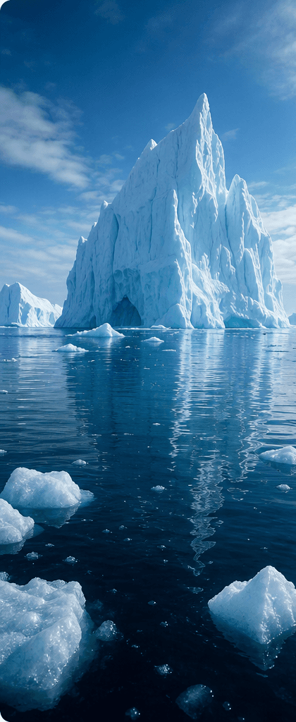 Iceberg fotorealistico in mare artico.